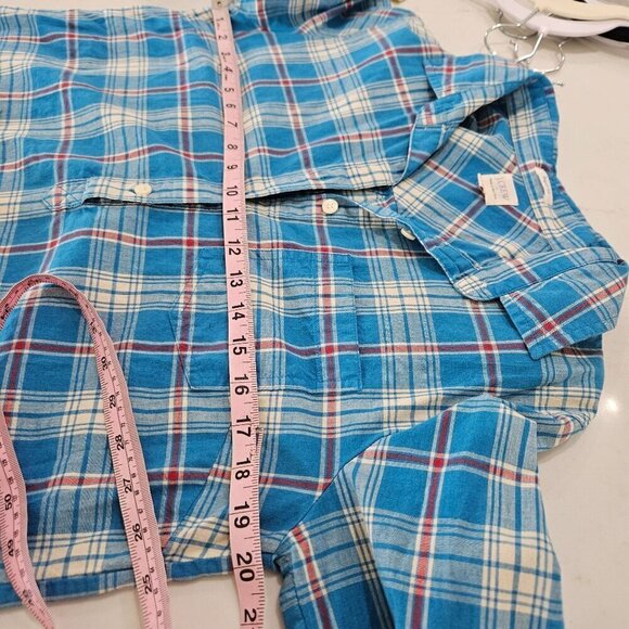 J. Crew Perfect Fit Plaid 1/4 Button Shirt Medium Cotton Blue/Red/White - Picture 8 of 8